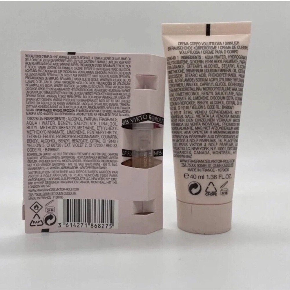 Viktor & Rolf Light Pink Cosmetic Drawstring .Lotions + perfume sample + bag. - Picture 4 of 6